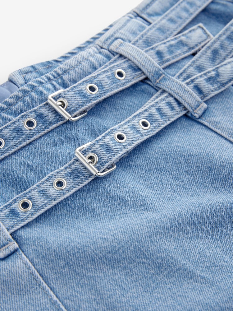 Mid Blue Denim Belted Kilt Skirt - Image 7 of 7 Mid Blue Denim Belted Kilt Skirt - Image 7 of 7