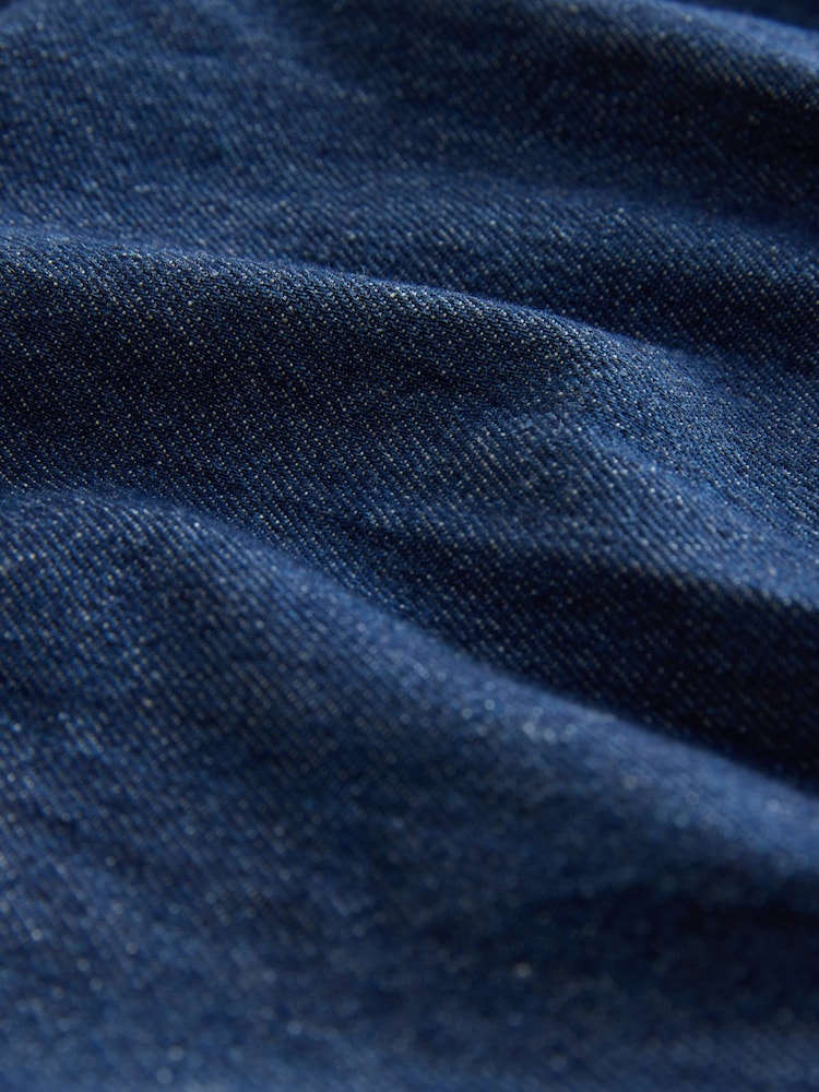 Dark Blue 100% Cotton Belted Midi Denim Pleated Skirt - Image 7 of 7