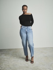 Mittelblau - Hourglass-Jeans mit Barrel-Hosenbein aus 100 % Baumwolle - Bild 1 von 7