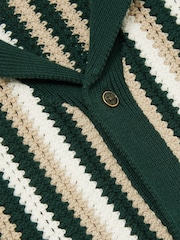 Reiss Green Carrington 3-9 yrs Cotton Crochet Stripe Cuban Shirt - Image 4 of 4