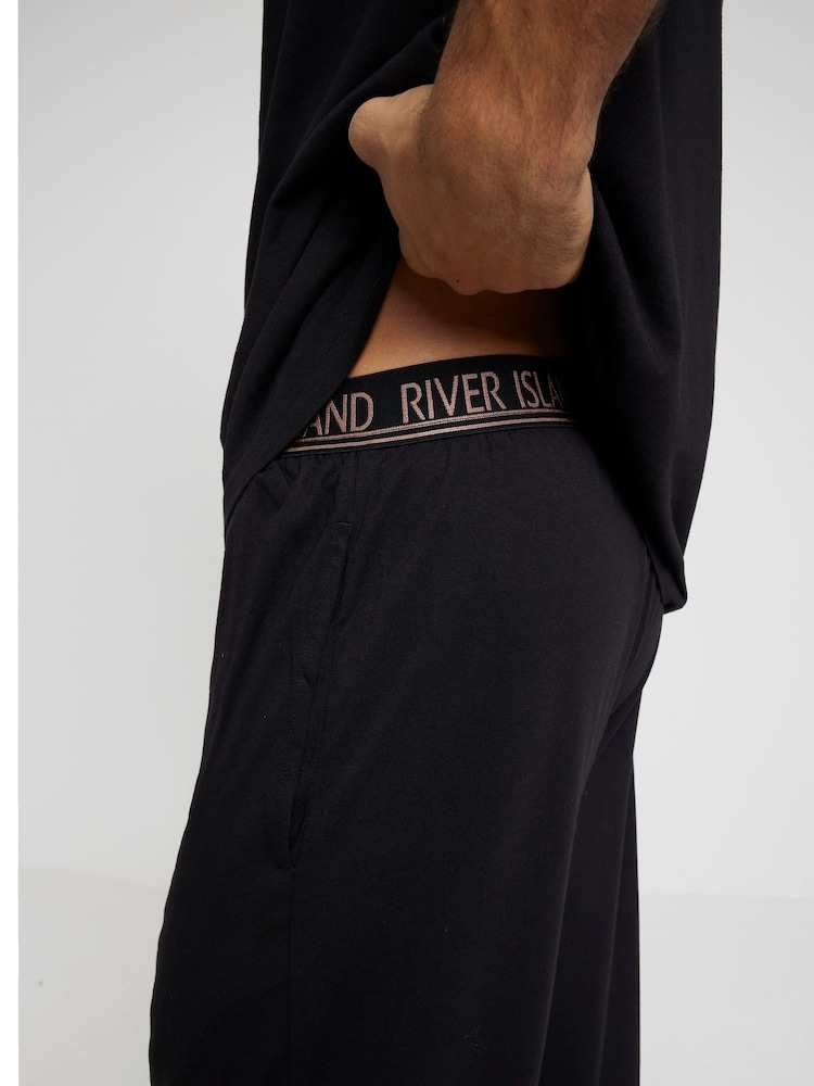River Island Black Regular Fit 100% Cotton T-Shirt and Modal Metallic Set - Image 2 of 4 River Island Black Regular Fit 100% Cotton T-Shirt and Modal Metallic Set - Image 2 of 4