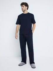 River Island Navy 100% Cotton Waffle T-Shirt And Trousers Pyjamas Set - Image 1 of 4