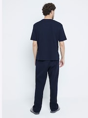 River Island Navy 100% Cotton Waffle T-Shirt And Trousers Pyjamas Set - Image 3 of 4