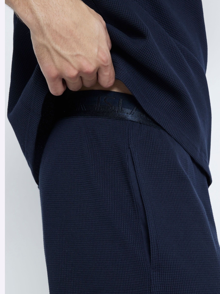 River Island Navy 100% Cotton Waffle T-Shirt And Trousers Pyjamas Set - Image 4 of 4