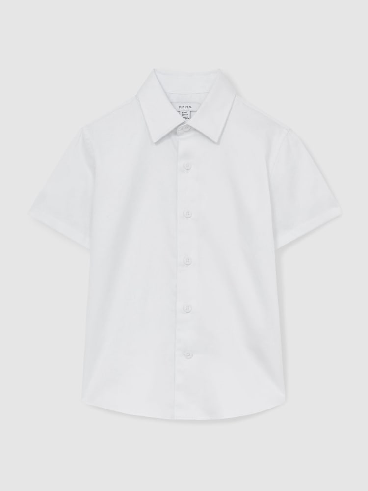 Reiss White Woods 3-9 yrs Cotton Slim-Fit Short-Sleeve Shirt - Image 2 of 4