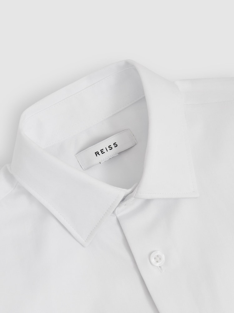 Reiss White Woods 3-9 yrs Cotton Slim-Fit Short-Sleeve Shirt - Image 4 of 4