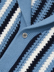 Reiss Airforce Blue Carrington 9-13 yrs Cotton Crochet Stripe Cuban Shirt - Image 4 of 4
