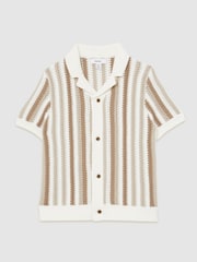 Reiss Natural Carrington 9-13 yrs Cotton Crochet Stripe Cuban Shirt - Image 2 of 4