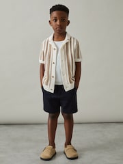 Reiss Natural Carrington 9-13 yrs Cotton Crochet Stripe Cuban Shirt - Image 3 of 4