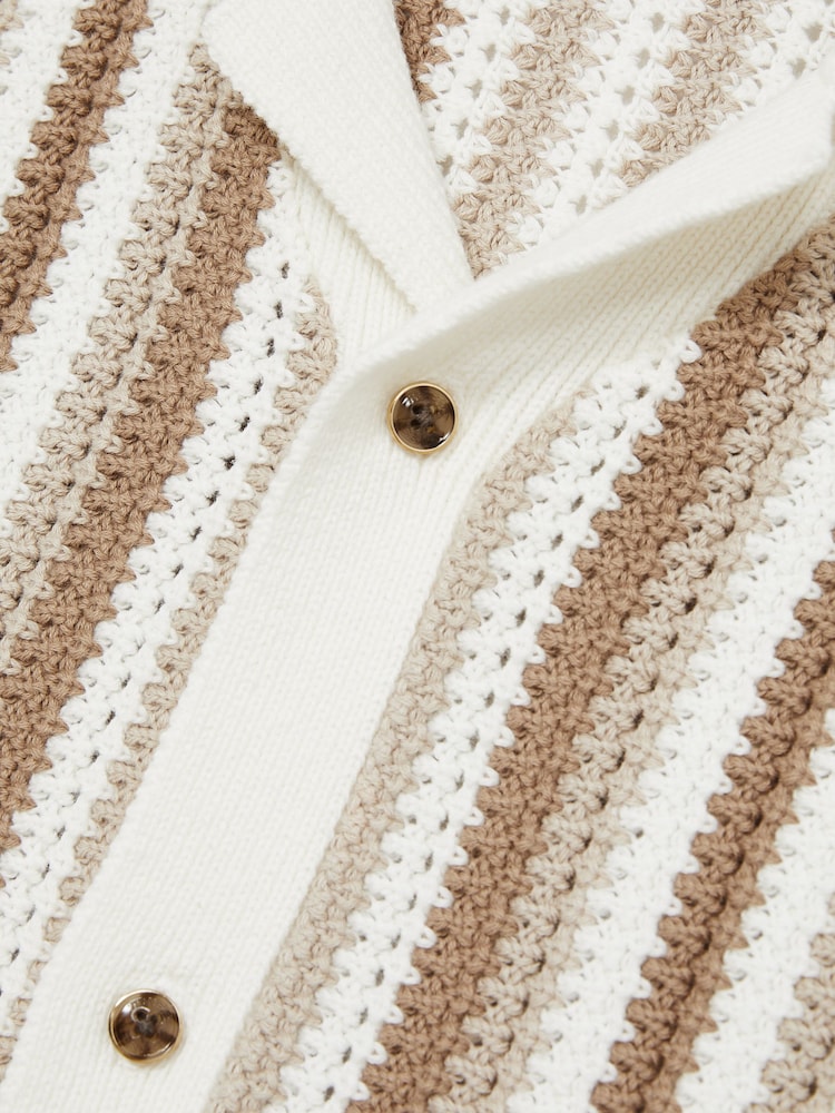 Reiss Natural Carrington 9-13 yrs Cotton Crochet Stripe Cuban Shirt - Image 4 of 4