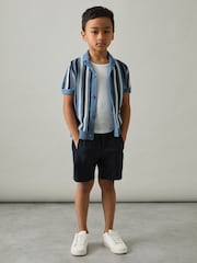 Reiss Airforce Blue Carrington 3-9 yrs Cotton Crochet Stripe Cuban Shirt - Image 1 of 4