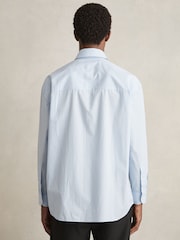 Reiss Soft Blue/White Breathe Oversized Poplin Stripe 100% Cotton Shirt - Image 5 of 6