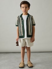 Reiss Green Carrington 9-13 yrs Cotton Crochet Stripe Cuban Shirt - Image 3 of 4