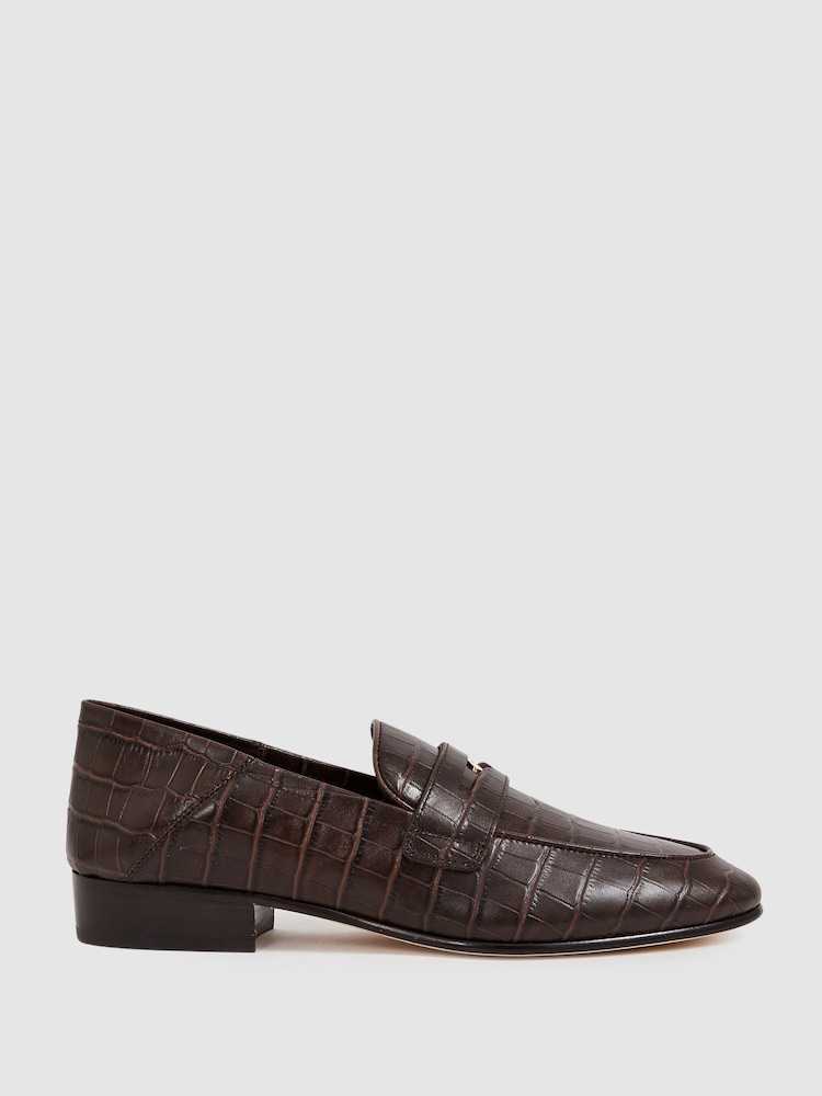 Paige Leather Crocodile-Embossed Penny Loafers - Slika 1 iz 4