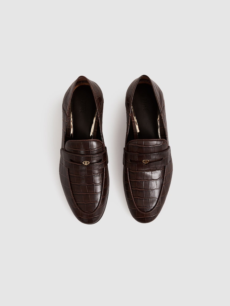 Paige Leather Crocodile-Embossed Penny Loafers - Slika 2 iz 4