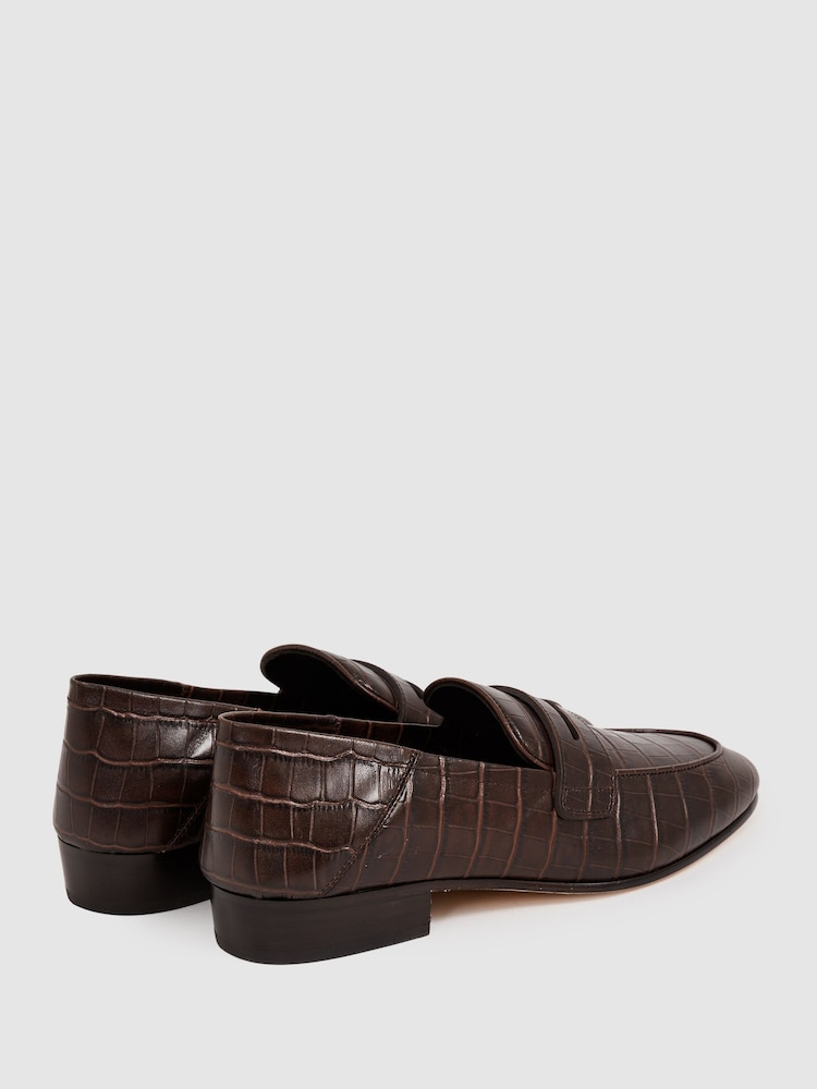 Buy Paige Chocolate Leather Crocodile-Embossed Penny Loafers 