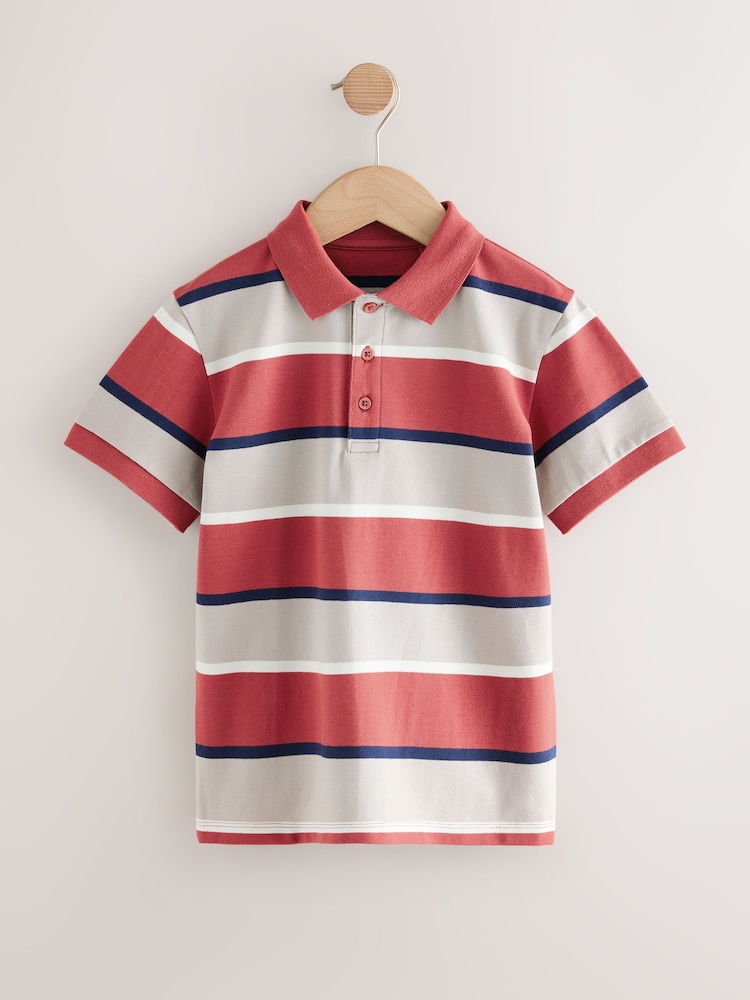 Red/Stone Stripe Short Sleeve Polo Shirt (3-16yrs) - Image 1 of 4