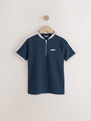 Navy Blue Zip Baseball Neck 100% Cotton Polo Shirt (3-16yrs) - Image 1 of 4