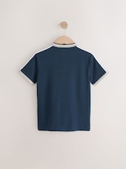 Navy Blue Zip Baseball Neck 100% Cotton Polo Shirt (3-16yrs) - Image 2 of 4