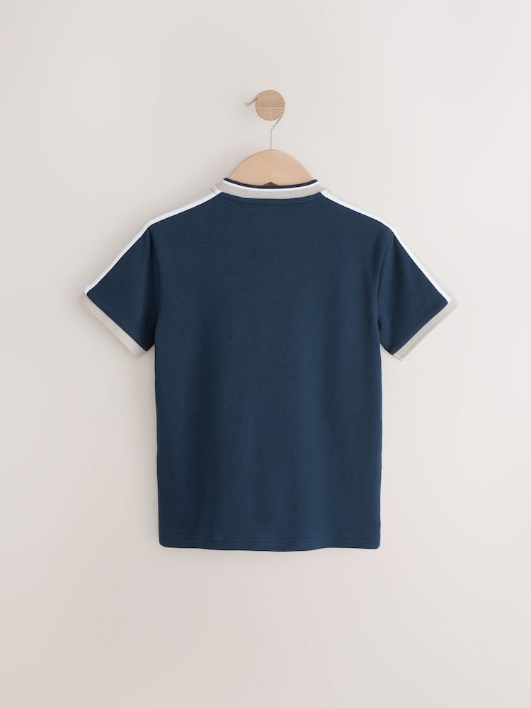 Navy Blue Zip Baseball Neck 100% Cotton Polo Shirt (3-16yrs) - Image 2 of 4