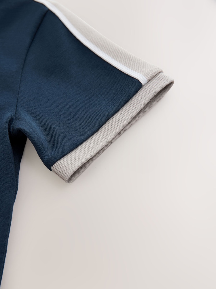 Navy Blue Zip Baseball Neck 100% Cotton Polo Shirt (3-16yrs) - Image 4 of 4