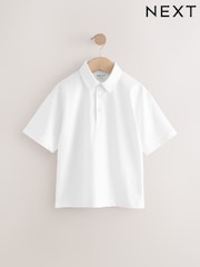 White Boxy Fit 100% Cotton Short Sleeve Polo Shirt (3-16yrs) - Image 5 of 5