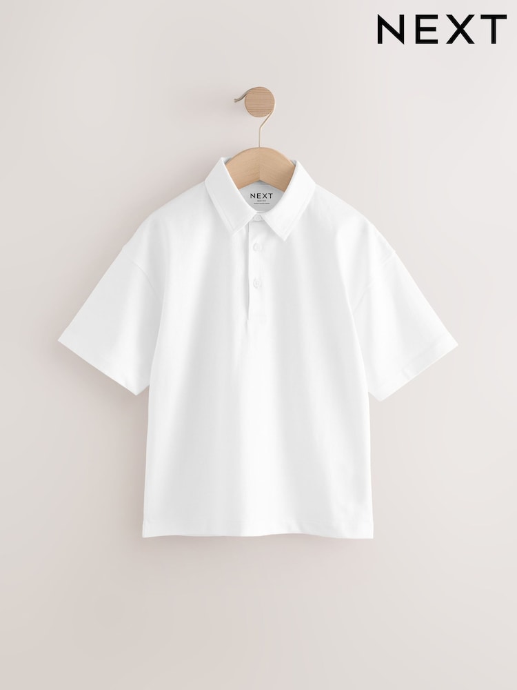 White Boxy Fit 100% Cotton Short Sleeve Polo Shirt (3-16yrs) - Image 5 of 5
