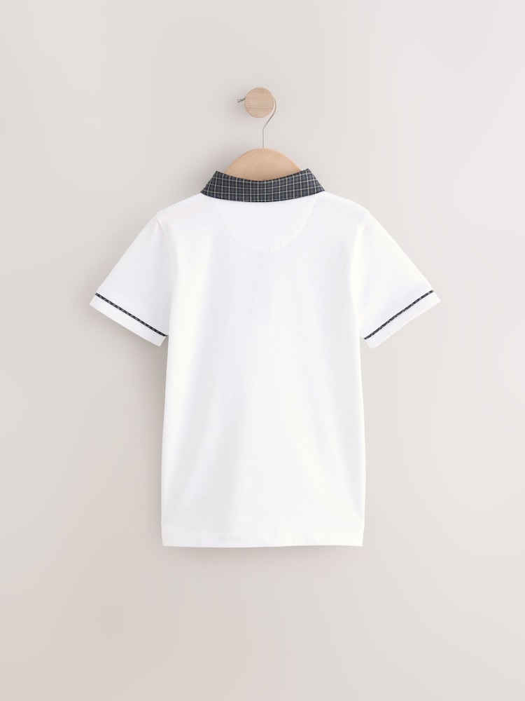 White/Black 100% Cotton Check Collar Short Sleeve Polo Shirt (3-16yrs) - Image 2 of 4