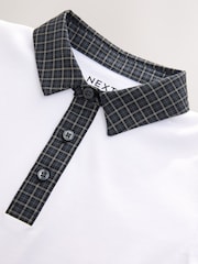 White/Black 100% Cotton Check Collar Short Sleeve Polo Shirt (3-16yrs) - Image 3 of 4