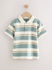 Mineral Blue/Cream Stripe Short Sleeve Polo Shirt (3-16yrs) - Image 1 of 4