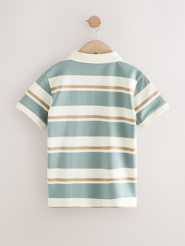 Mineral Blue/Cream Stripe Short Sleeve Polo Shirt (3-16yrs) - Image 2 of 4