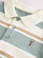 Mineral Blue/Cream Stripe Short Sleeve Polo Shirt (3-16yrs) - Image 4 of 4