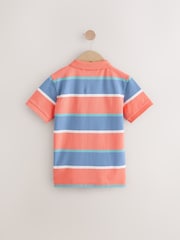 Coral/ Blue Stripe Short Sleeve Polo Shirt (3-16yrs) - Image 2 of 4