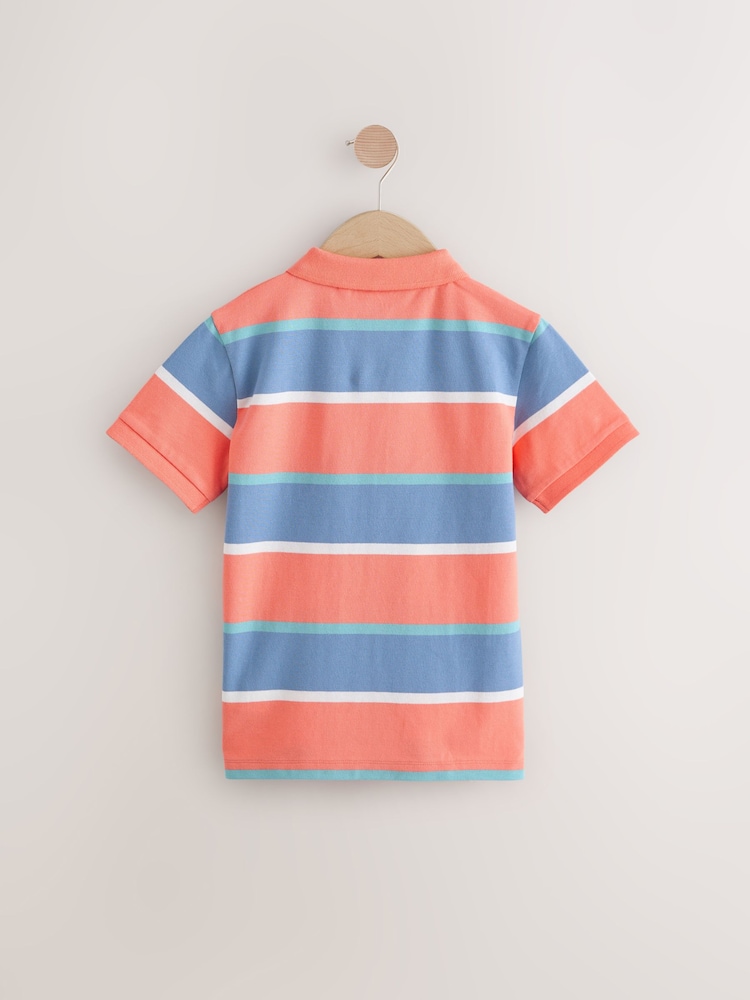 Coral/ Blue Stripe Short Sleeve Polo Shirt (3-16yrs) - Image 2 of 4