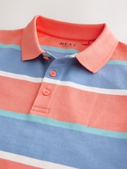 Coral/ Blue Stripe Short Sleeve Polo Shirt (3-16yrs) - Image 3 of 4