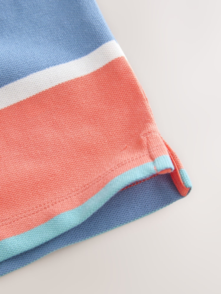 Coral/ Blue Stripe Short Sleeve Polo Shirt (3-16yrs) - Image 4 of 4