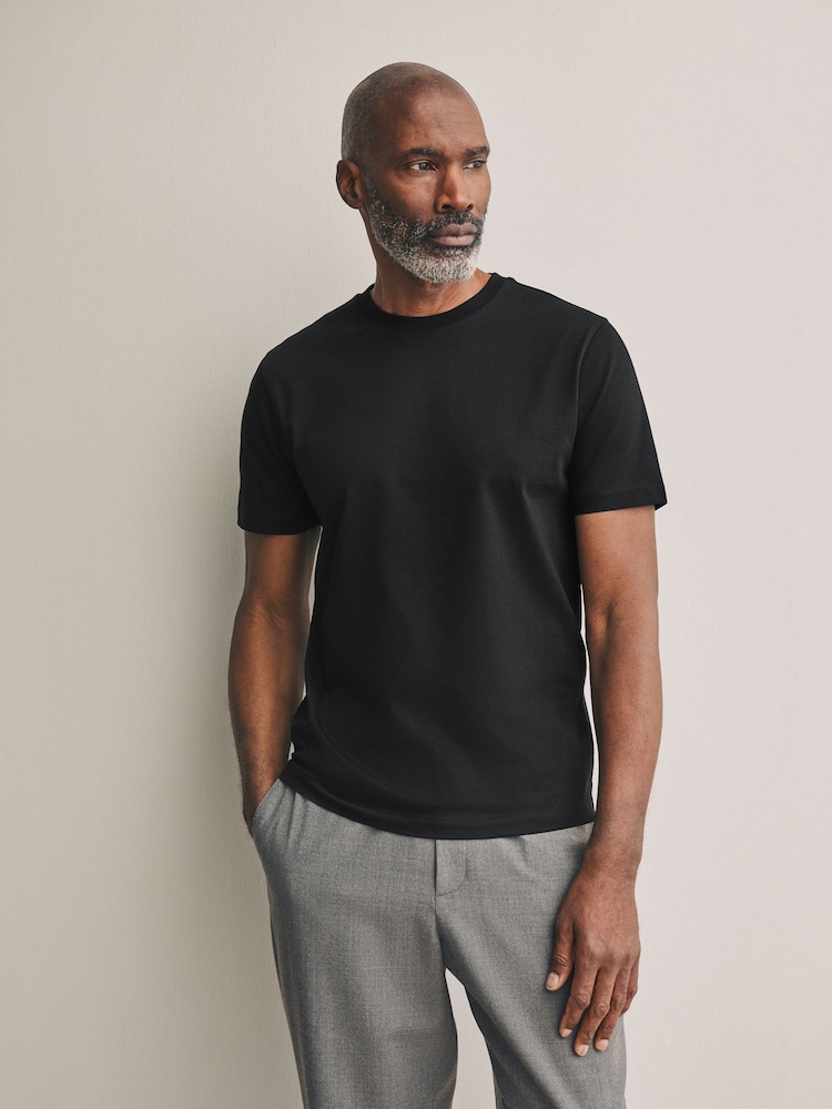 Black Slim Fit Signature SUPIMA® Cotton Crew Neck T-Shirt - Image 3 of 7