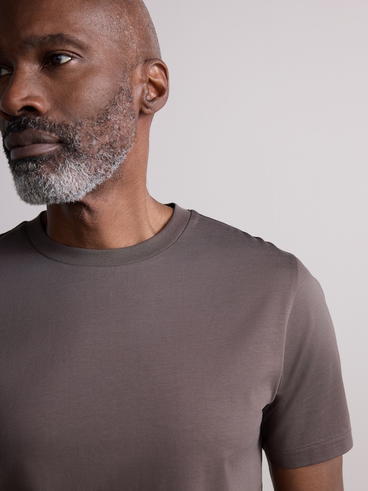 Mushroom Brown Slim Fit Signature SUPIMA® Cotton Crew Neck T-Shirt - Image 4 of 7
