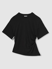 Reiss Cream/Black Audrey Draped Crew-Neck T-Shirt With Cotton - Image 2 of 6