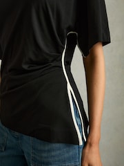 Reiss Cream/Black Audrey Draped Crew-Neck T-Shirt With Cotton - Image 4 of 6