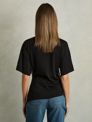 Reiss Cream/Black Audrey Draped Crew-Neck T-Shirt With Cotton - Image 5 of 6