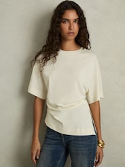 Reiss Ivory Audrey Draped Crew-Neck T-Shirt With Cotton - Image 1 of 6