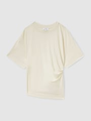 Reiss Ivory Audrey Draped Crew-Neck T-Shirt With Cotton - Image 2 of 6