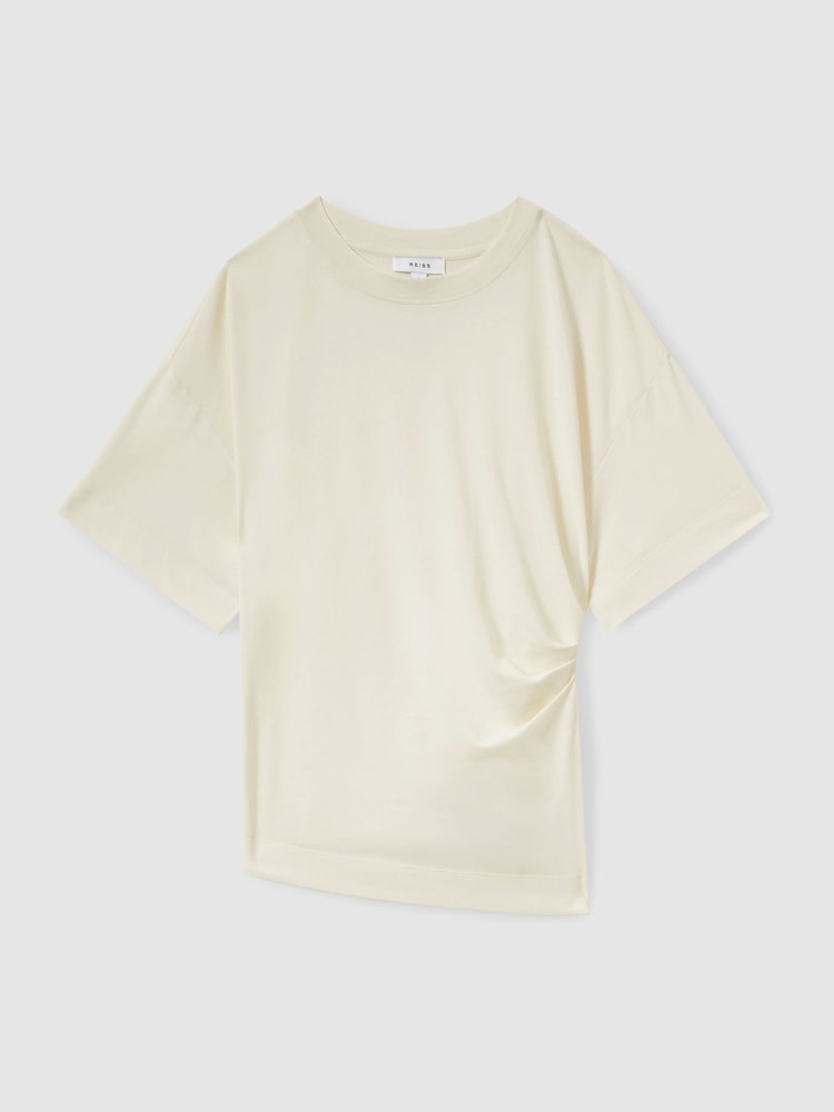 Reiss Ivory Audrey Draped Crew-Neck T-Shirt With Cotton - Image 2 of 6
