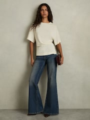 Reiss Ivory Audrey Draped Crew-Neck T-Shirt With Cotton - Image 3 of 6