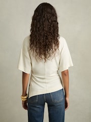 Reiss Ivory Audrey Draped Crew-Neck T-Shirt With Cotton - Image 5 of 6
