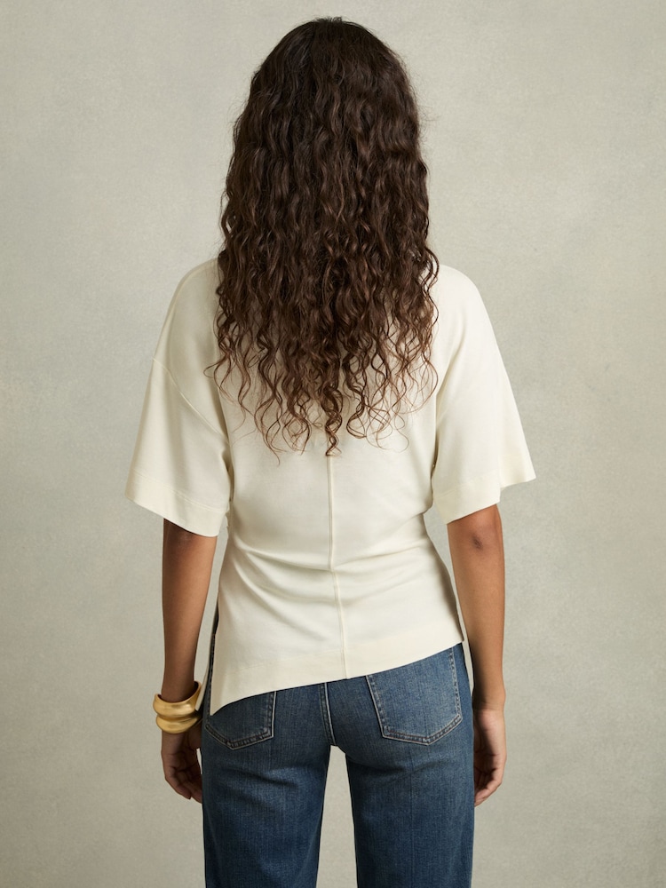 Kość słoniowa - Reiss Audrey Draped Crew-Neck T-Shirt With Cotton - Image 5 of 6