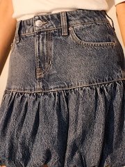 Mid Blue Puffball Denim 100% Cotton Mini Skirt - Image 4 of 8