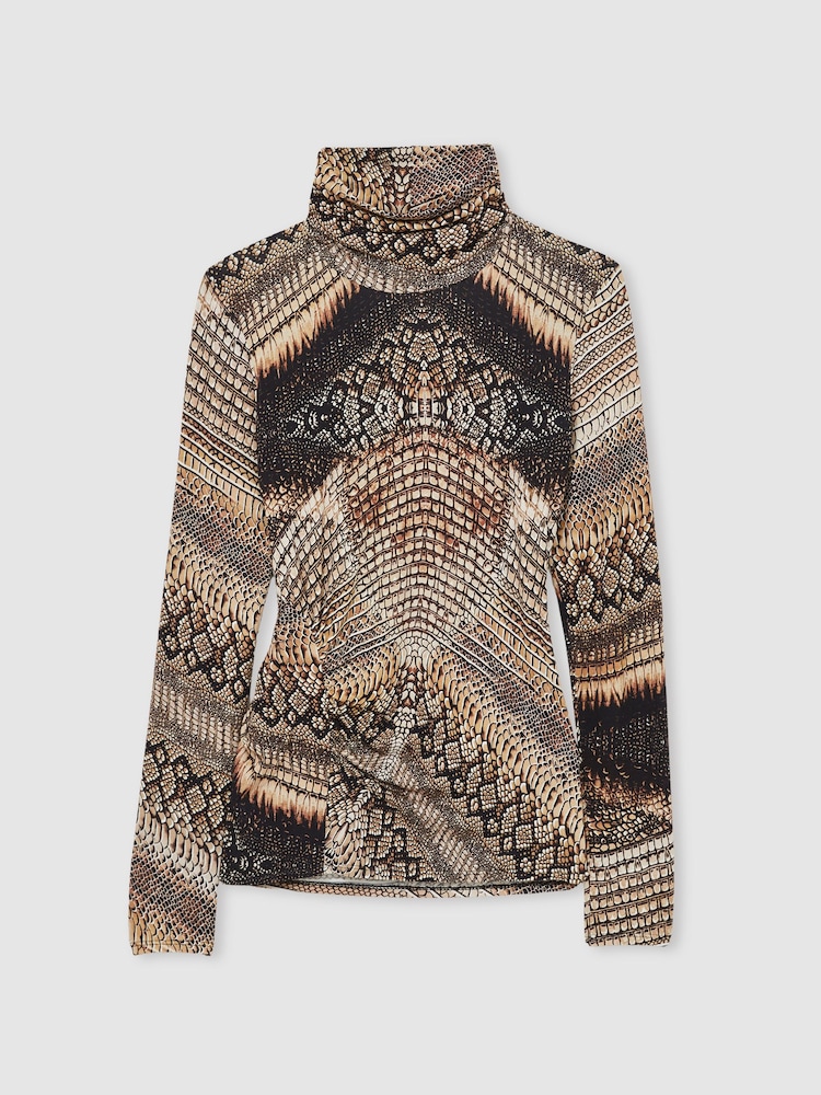 Reiss Brown Naomi Snake-Print Roll-Neck Top - Image 2 of 6