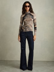 Reiss Brown Naomi Snake-Print Roll-Neck Top - Image 3 of 6